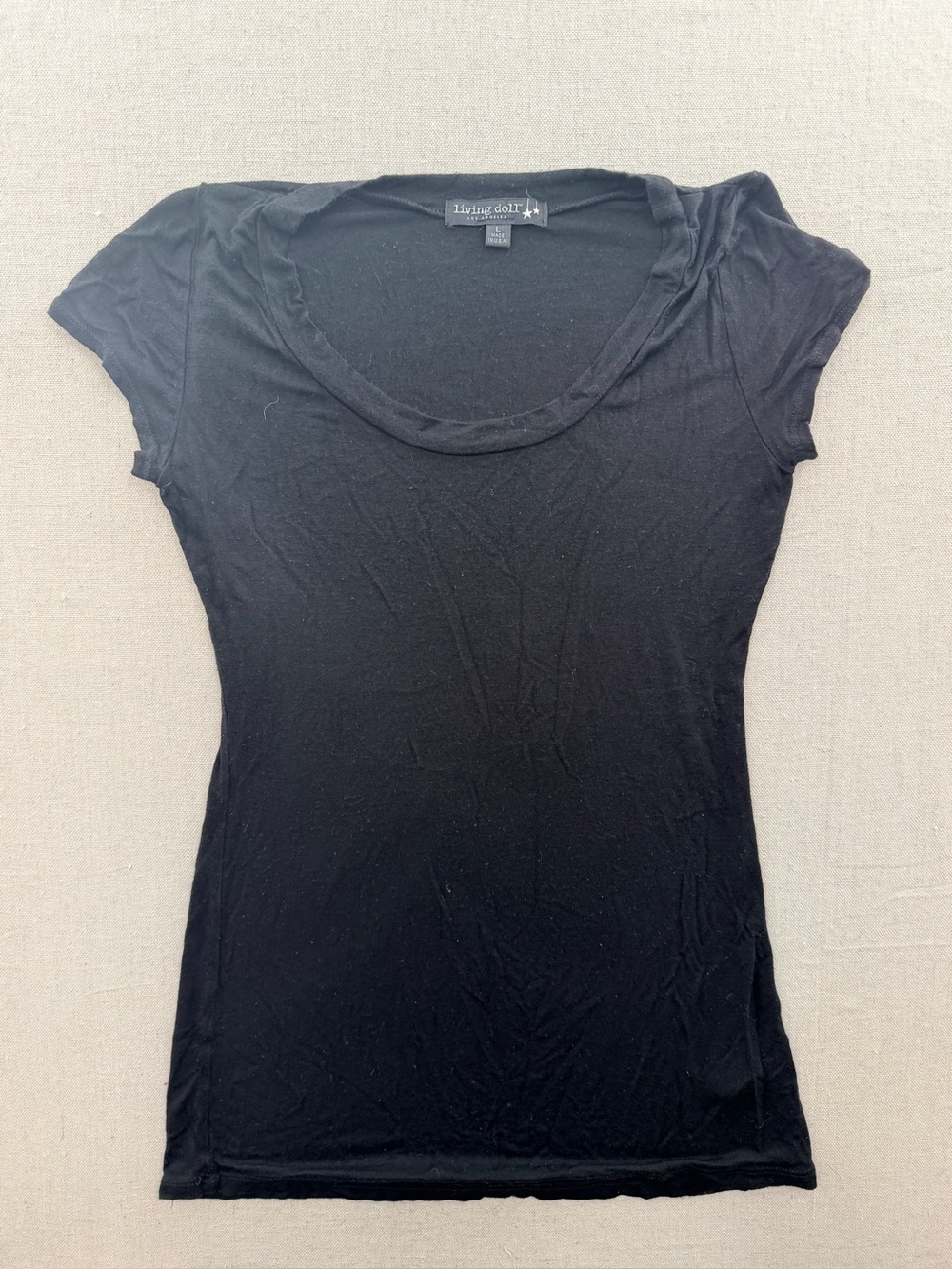 living doll Black Scoop Neck Short Sleeve Tee